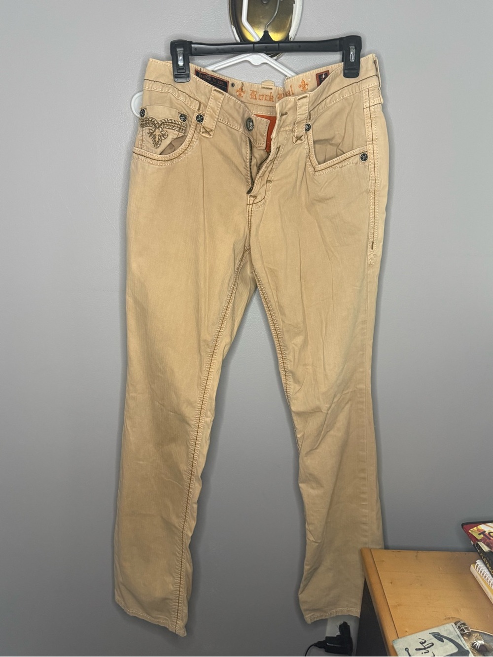 Rock Revival Men’s Beige Slim Low Rise Straight Stretch Denim Jeans Size 32X34
